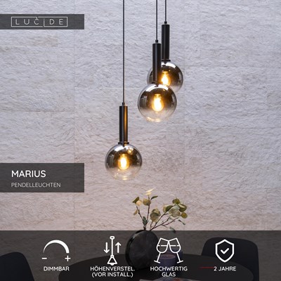 Lucide MARIUS - Pendelleuchten - Ø 48,5 cm - 3xE27 - Schwarz